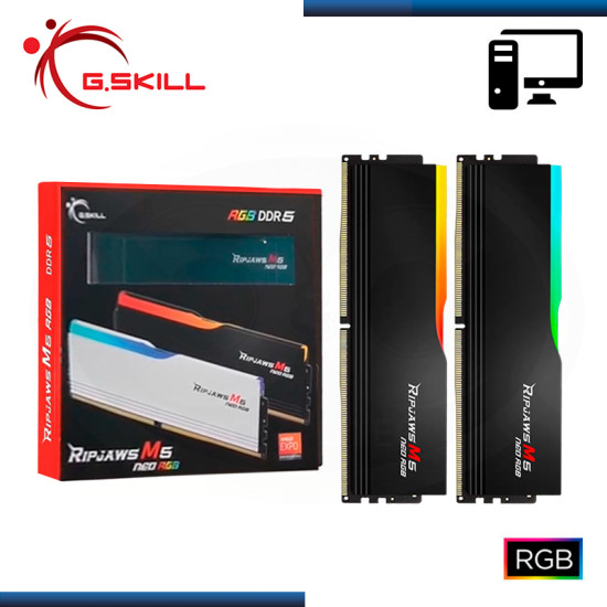 RAM | MEMORIA 32GB (16GBx2) DDR5 G.SKILL RIPJAWS M5 NEO RGB BLACK AMD EXPO BUS 6000MHZ (PN:F5-6000J3648D16GX2-RM5RK)